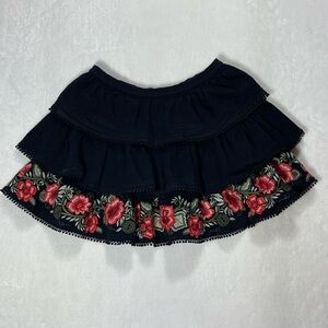 Black 3 Tier Tutu style Skirt with Floral Embroidery